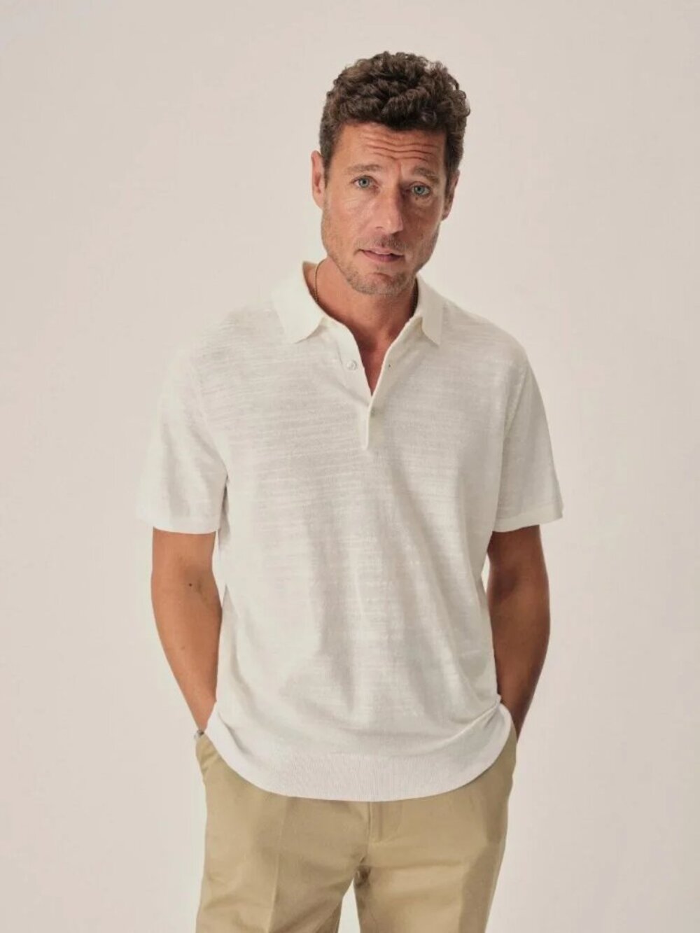 Buck Mason Avalon Knit Polo in Ivory Size Small